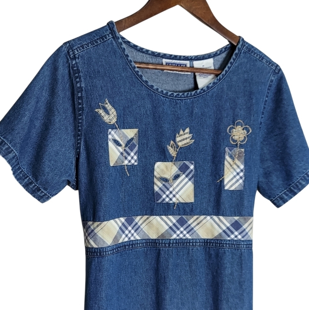 Vintage Cottagecore Grandmacore Floral Patchwork Denim Dress